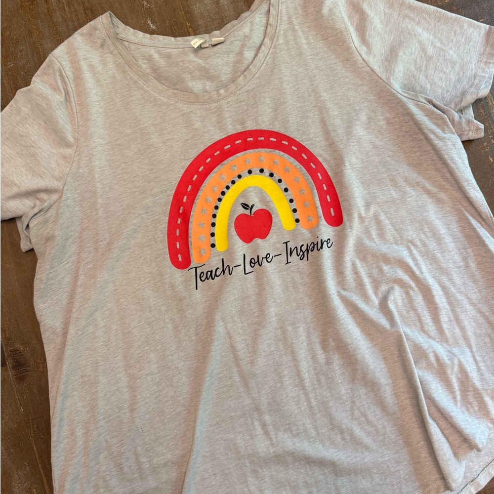 Cato Gray and Red Short Sleeve Tee with Rainbow Design